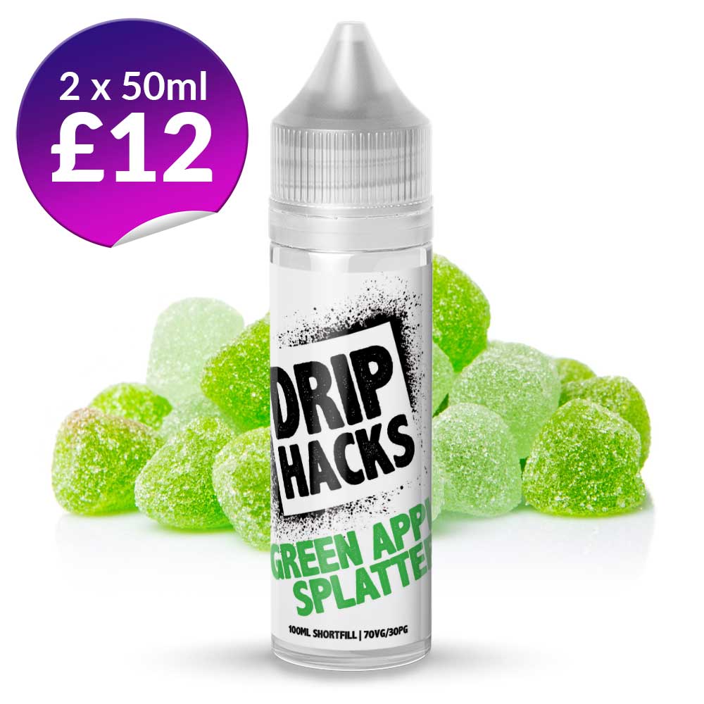 Green Apple Splatter Drip Hacks Shortfill With Free Nic Shot Vapable 0431